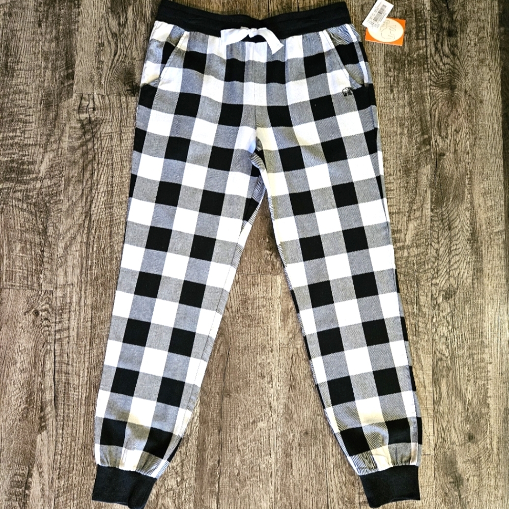 NWT Ivory Ella Pajama Jogger Pants Blk/Wht Checkerboard Size L